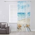 thumbnail image 3 of Summer Coastal Semi Sheer Curtains Drapes for Living Room, Bedroom, French Doors Window 63 Inches Long, Watercolor Ocean Waves Seaside Starfish Rod Pocket Chiffon Curtain Drapery Voile Drape Panel, 3 of 6