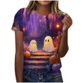 thumbnail image 2 of VKOYWKM Womens Halloween Ghost T-Shirts Short Sleeve Fall Tops Ghost Print T Shirts Party Top Loose Fit Crew Neck Casual Holiday Tshirt, 2 of 6