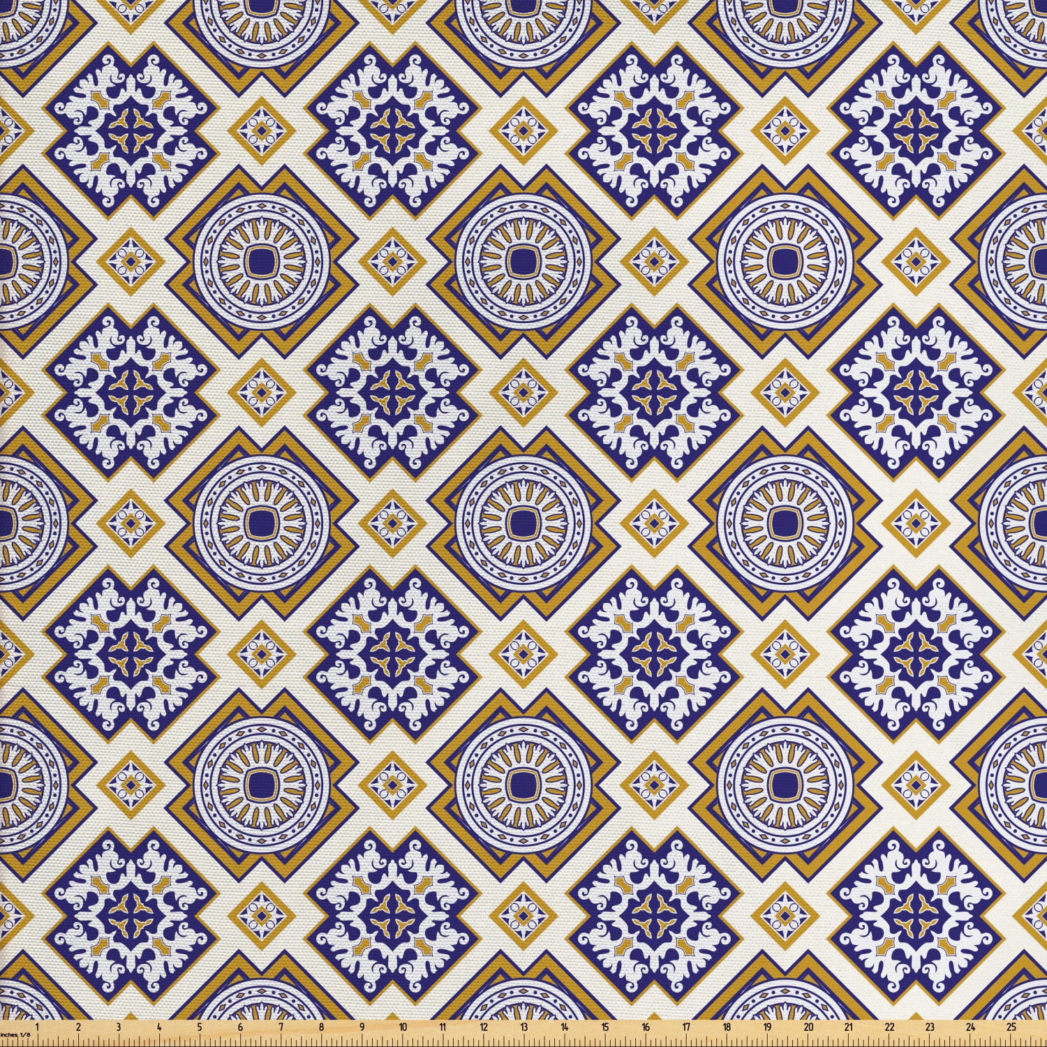 Vintage Fabric by The Yard, Classic Victorian Pattern with Geometric