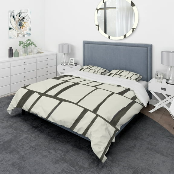 Designart 'minimalist black and white I' Geometric Duvet Cover Set