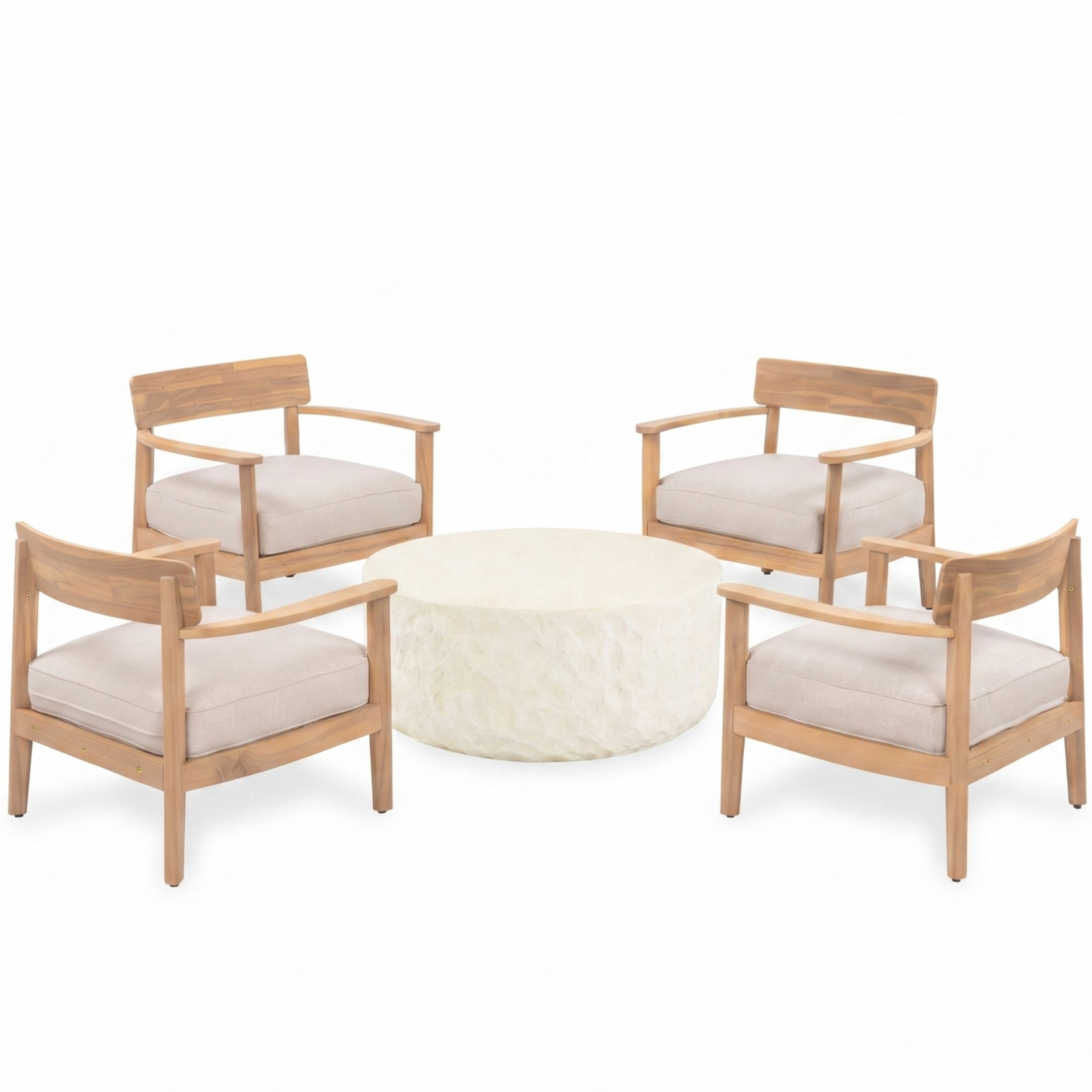 Christopher Knight Home 5-Piece Wood Outdoor Conversation Set, 4 Chairs and Cream Coffee Table, Teak+Beige
