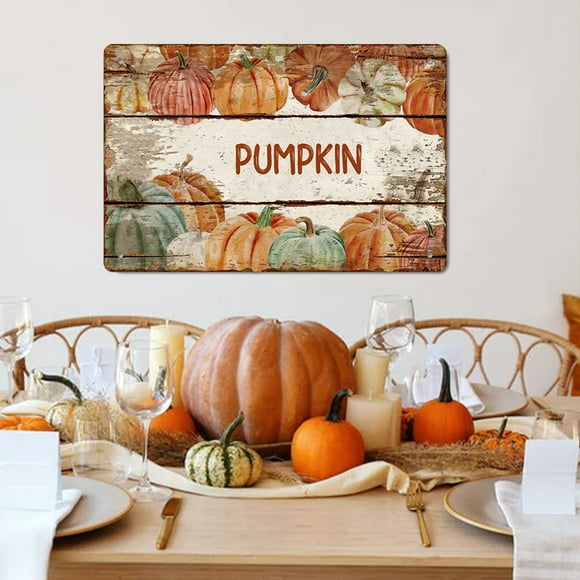 Leutsin Retro Fall Tin Signs,Thanksgiving Day Pumpkin Metal Tin Sign,Vintage Farm Fresh Pumpkin Metal Sign Iron Painting for Indoor Outdoor Home Bar Coffee Kitchen Wall Decor