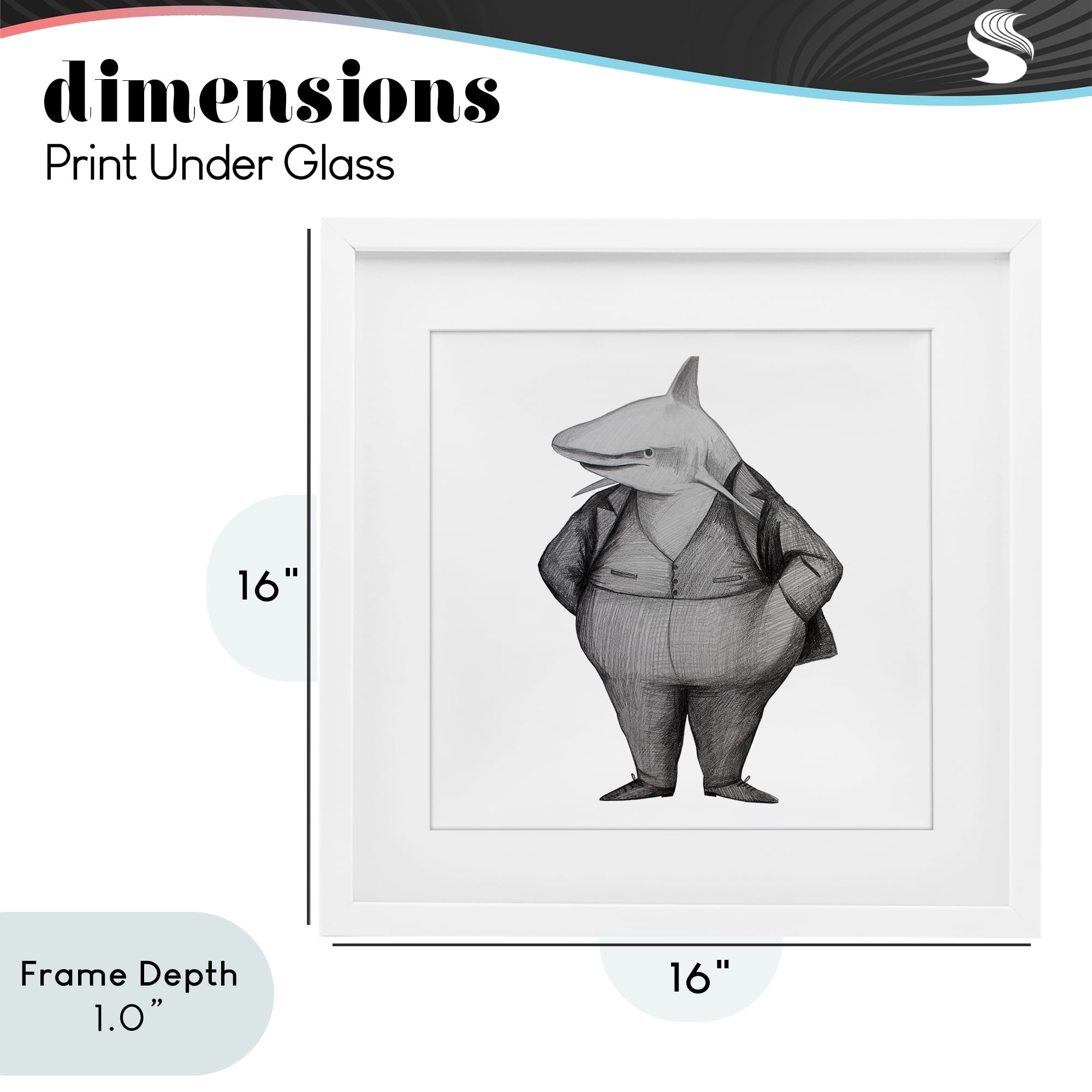 Stupell Industries Shark In Suit Drawing White Framed Print Under Glass, design by Violeta Vollmer