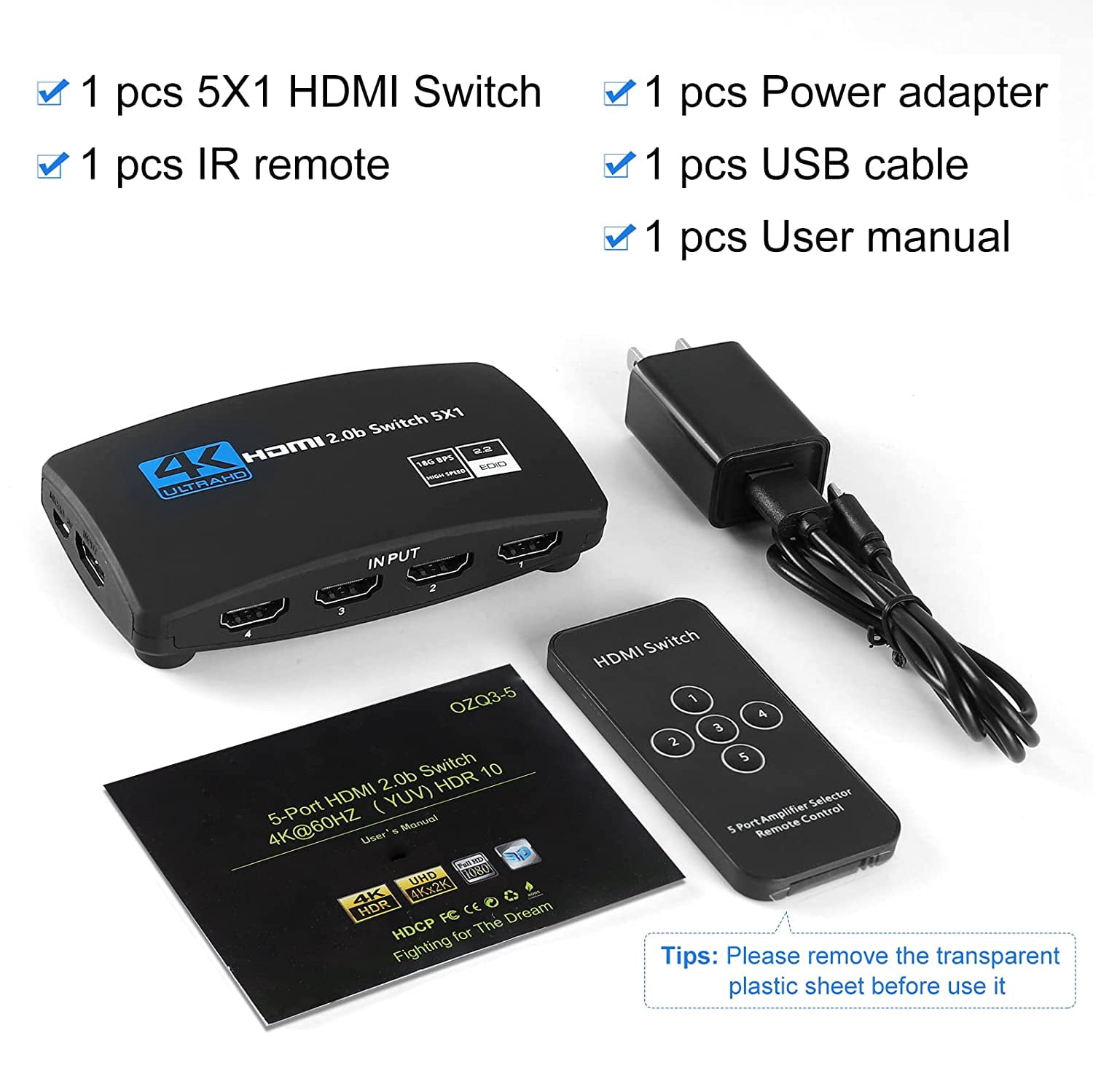 HDMI Switch, AUBEAMTO HDMI Switcher 5 Port HDMI Switch Box with Remote 5 in 1 Out 4K 60hz HDMI Selector, Support UHD HDMI 2.0b, Compatible with PS5, Apple TV, Xbox, Nintendo