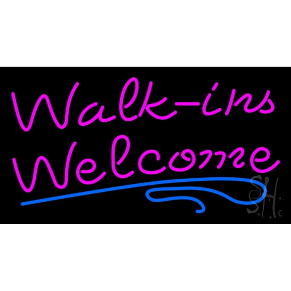 Pink Walk Ins Welcome Blue Lines LED Neon Sign 20 x 37 - inches, Black Square Cut Acrylic Backing, with Dimmer - Bright and Premium built indoor LED Neon Sign for Defence Force.