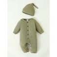 thumbnail image 3 of Newborn Baby Boys Clothes Baby Boys One-piece Romper Bodysuit Newborn Boys Long Sleeve Round Neckline Solid Color Romper Hat 2PCS Set Green 1-3 Months, 3 of 8