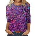 thumbnail image 2 of TANGNADE Women's Sequin T Shirt Design Three Sleeved Round Neck Fashion Top, Pink S, 2 of 3