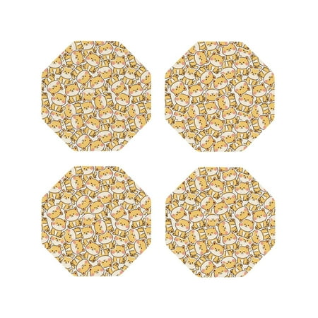 

Gaeub Cute Shiba Print 4 Pcs Leather Coasters for Drinks Drink Coasters Sets Drink Table Cup Coasters for Living Room Kitchen Coffee Decor-Octagon