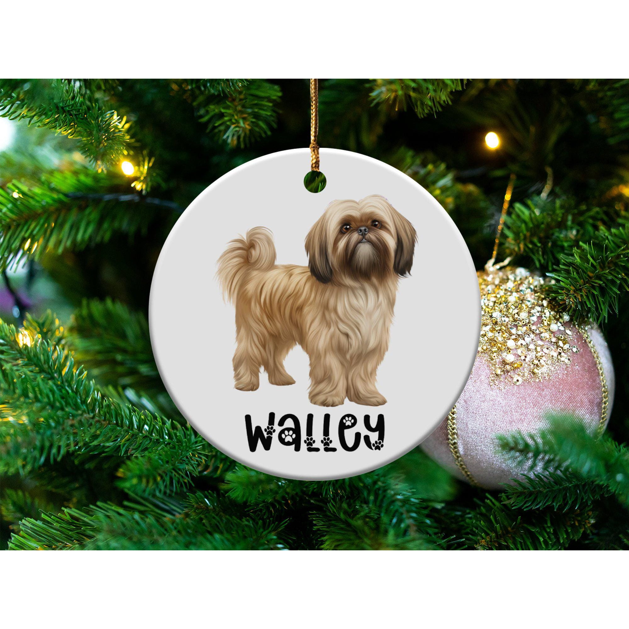 Personalized Shih Tzu Ceramic Ornament with Custom Pet Name Dog Memorial Keepsake and Christmas Tree Gift for Shih Tzu Lover