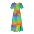 thumbnail image 5 of pimelu Dresses for Women Womens Dresses Loose Flowy Pleated Swing A Line Maxi Dresses with Pocket Summer Formal Tie-Dye Short Sleeve Round Neck Women Long Sundress, 5 of 5