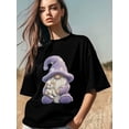 thumbnail image 4 of T-Shirt pour Femmes, T-Shirts à Manches Courtes, Hauts Décontractés, T-Shirt Col Rond avec Chien Gnome Violet pour Femmes, 4 of 8