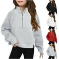 thumbnail image 6 of SGMVNU Sweatshirts for Teen Girls with Pockets Half Zip Long Sleeve Side Slit Hem Cropped Hoodies Trendy Preppy Cute Clothes for Kids White Size 5-6 Years, 6 of 6