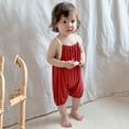 thumbnail image 6 of THDHVS Girl Outfits,Newborn Girl Clothes,Baby Girl Summer Clothes Solid Romper Spaghetti Strap Halter Jumpsuit Infant Summer Sling Playsuit Red 6-12 Months, 6 of 7