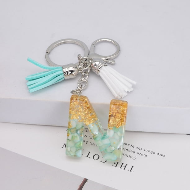 Borlas para Llavero Green Borla Carta Llavero, Gota de Cristal, Hoja de Oro, Joyería de Piedra, Colgante, Bolso, Llavero