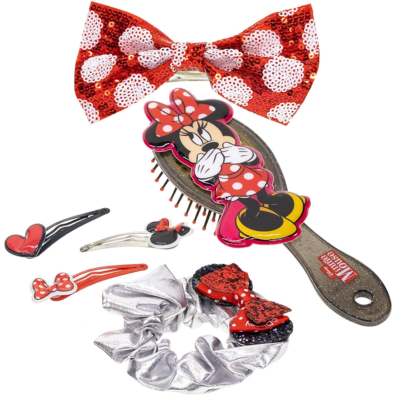 6 Piece Disney Minnie Mouse Girls Hair Accessory Set Hair Brush Gift Set -  