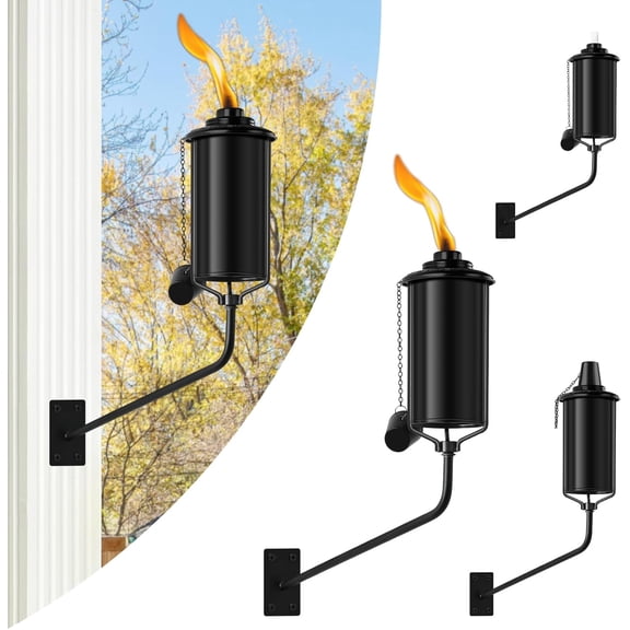 4 Pcs Wall Mounted Citronella Torches, 16 oz Garden Torches for Outside, Refillable Flame Light Torch, Outdoor Metal Torch for Yard, Patio, Deck, Garden, Party, Landscape