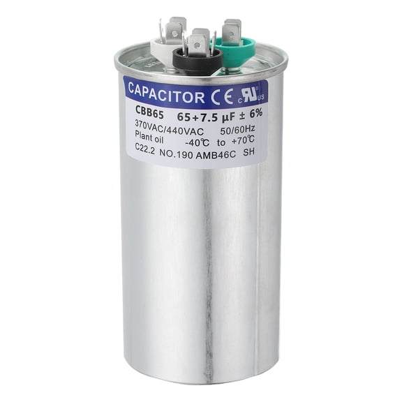 Uxcell CBB65 Capacitor, 65 7.5uF 370-440 VAC 50/60Hz Aluminium CBB65 Air Conditioner Motor Starting Round Capacitor for HVAC Systems, Air Conditioner, Heat Pump