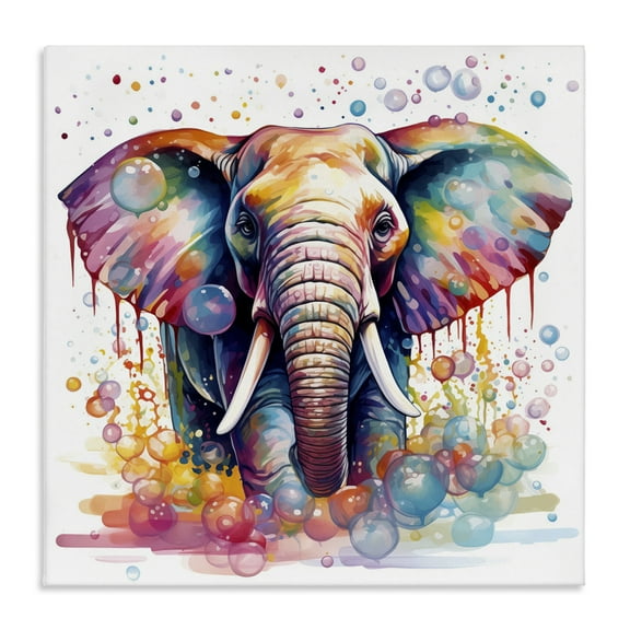 Stupell Industries Bubble Pattern Elephant Bath & Laundry Painting Wrapped Canvas Art Print Wall Art, 17 x 17