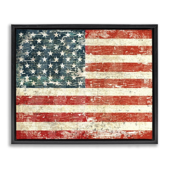 Stupell Industries Rustic Lodge Rustic American Flag Black Floating Frame Canvas Art, 21 x 17, by Peter Horjus