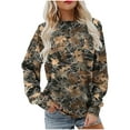 thumbnail image 3 of Craaazy Shirts For Women Crewneck Long Sleeve Pullover Floral Print Sweatshirt for Women Casual Pleat Tops Gifts For Women, 3 of 5