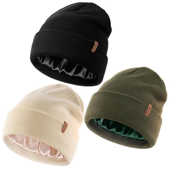 FURTALK Womens Winter Warm Satin Lined Beanie Hats Silk Lining Unisex Knit Slouchy Caps