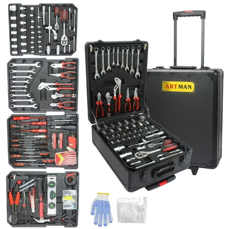 NIGSQJB 899PCS Tool Set, Household Tool Kit with Rolling Tool Box, Complete Tool Box Set Hand Tool Set with Tool Box, Mechanic Tool Set Rolling Tool Set for Home/Auto Repair Tool Set, Black