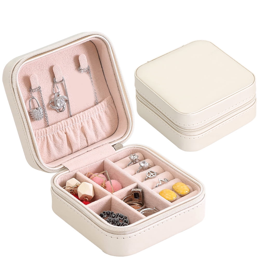 Details about   Double Layer Jewelry Necklace Earrings Rings Storage Box Case PU Leather Lock 