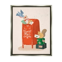 Stupell Industries Santa Mail Holiday Parcels Letters Graphic Art Luster Gray Floating Framed Canvas Print Wall Art, Design by Kristina Hultkrantz