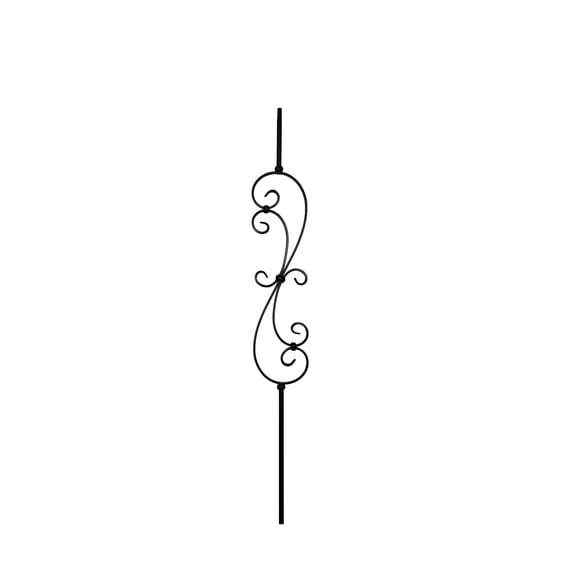 Home Stairway 44 in. x 0.5 in. Satin Black Scroll Hollow Wrought Iron Baluster, 5-pieces