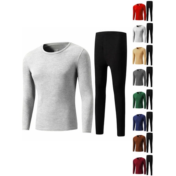 Men Dralon Thermal Base Layer Set Zaewscy Man Solid Color Casual Fashion Elastic Base Outdoor Running For Fitness Round Neck Keep Warm Sets Gray XS