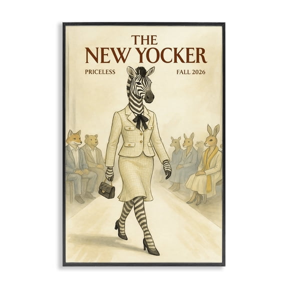 Stupell Industries Traditional New Yocker Zebra Model Black Framed Giclee Art, 12 x 18, by Grotto Studios