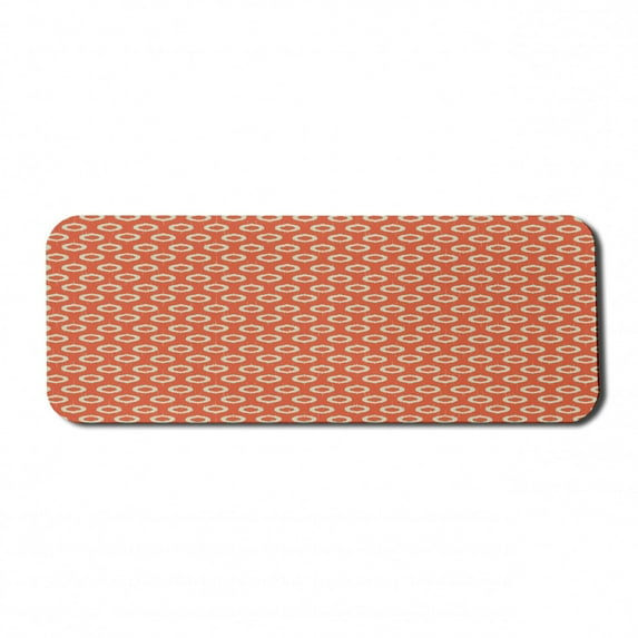 Ikat Computer Mouse Pad, Repeating Oval Shapes with Grunge Effect on Orange Backdrop Abstract Vintage, Rectangle Non-Slip Rubber Mousepad Large, 31" x 12", Orange Pale Yellow, by Ambesonne