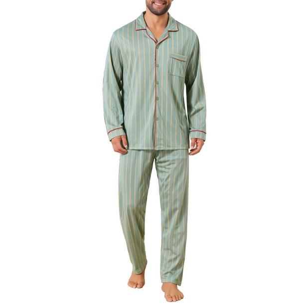 INSPIRAR CHIC Conjunto de Pijamas de 2 Piezas de Manga Larga con Botones y Bolsillo para Hombre L Verde Claro