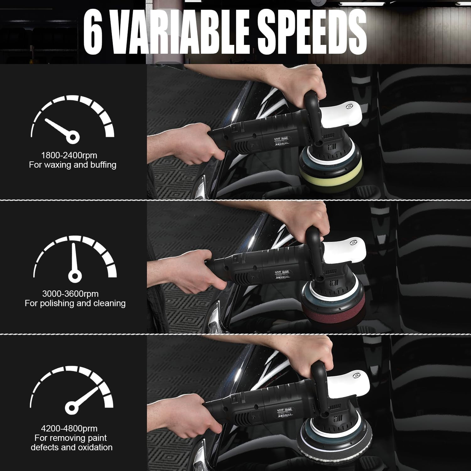 Car Buffer Polisher, 6-Inch Dual Action Polisher for Car Detailing, Random Orbital Car Polisher with 6 Variable Speeds, DA Polishers Kit for Car Detailing/Polishing/Waxing