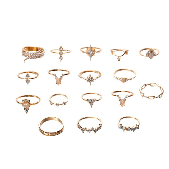 CILENON Set Diamond Party Decoration 17 Jewelry Ring Ring Jewelry Boho Rings (Multi-color,One Size)