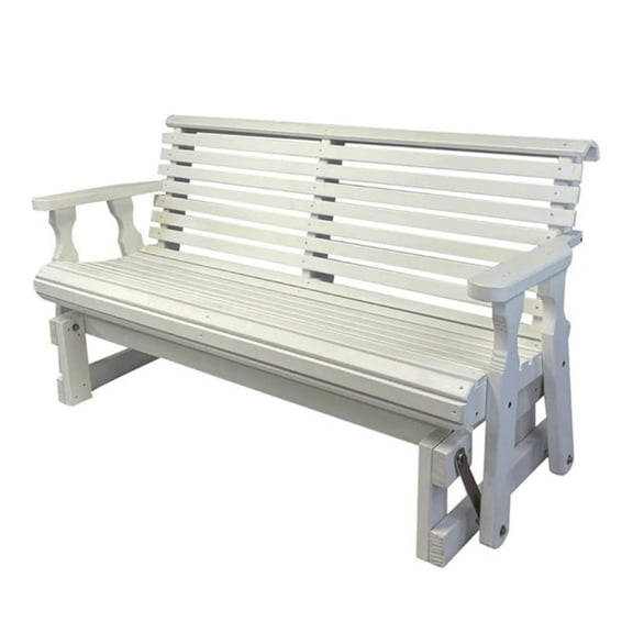 Amish Casual Heavy Duty 800 Lb Roll Back Pressure Treated Porch Glider with Cupholders, 4-Foot, Semi-Solid White Stain