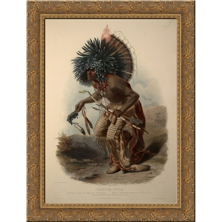 Pehriska-Ruhpa, Minatarre Warrior in the Costume of the Dog Dance, plate 23 from Volume 2 of 'Travels in the Interior of North America' 24x18 Gold Ornate Wood Framed Canvas Art by Karl Bodmer