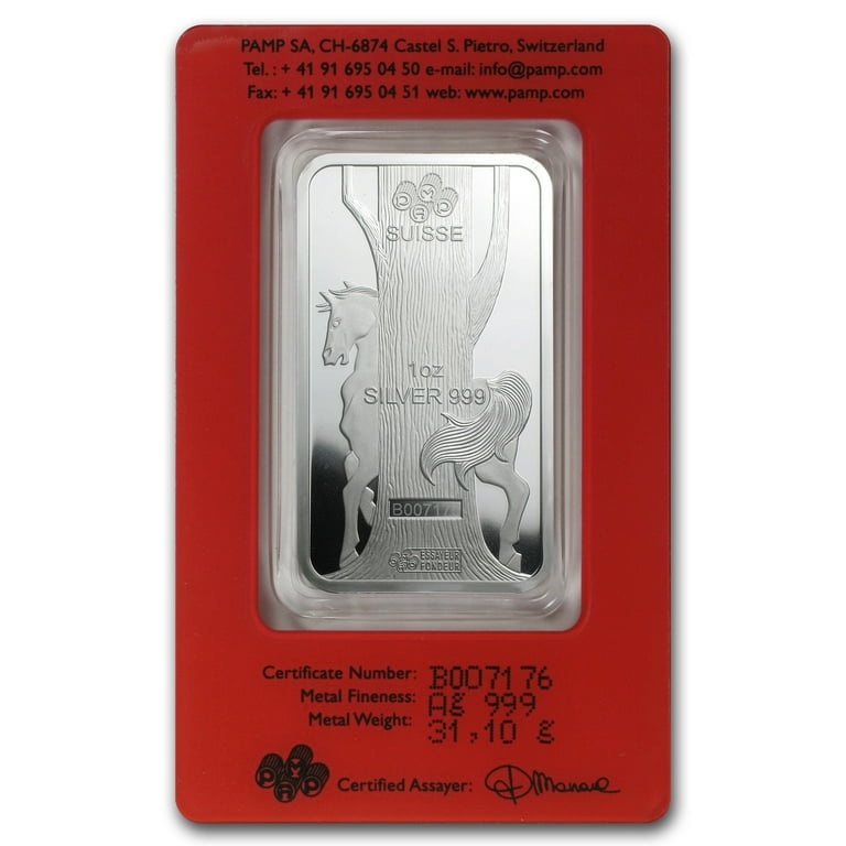 PAMP Suisse 1 Ounce Silver Bar - 2014 Year of the Horse .999 Fine
