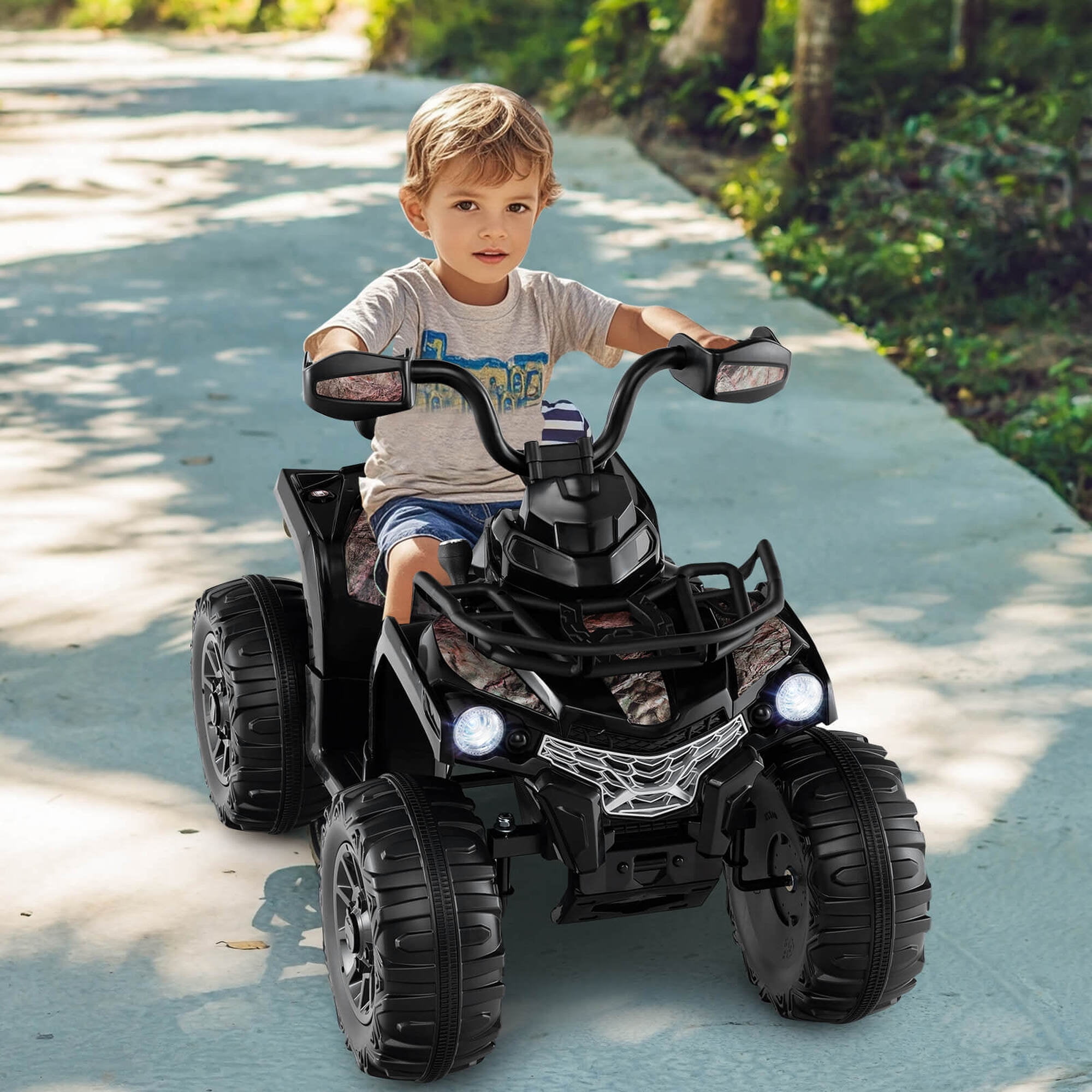 Costway 12V Kids Ride On ATV 4 Wheeler Electric Vehicle with Music & Headlights Soft Start Black