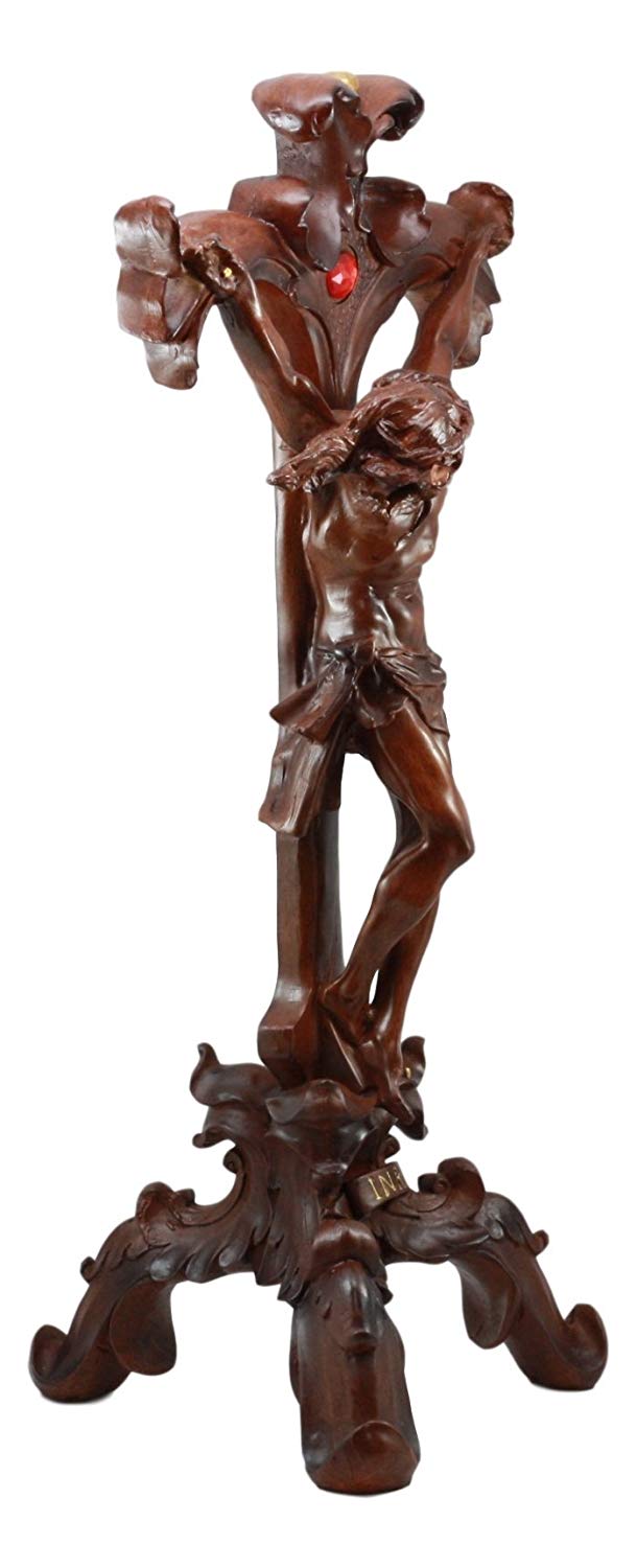 Ebros Faux Mahogany Wood Finish Large Jesus Christ Crucifix Stand Statue 23" Tall - image 4 of 5