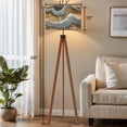 thumbnail image 2 of Wood Tripod Floor Lamp, Mid Century Wood Standing Lamp with 3 Color Temperature Dimmable Standing for Living Room, Bedroom, Office Blue Gold Marble Abstract White Modern Flaxen Lamp Shade, 2 of 5