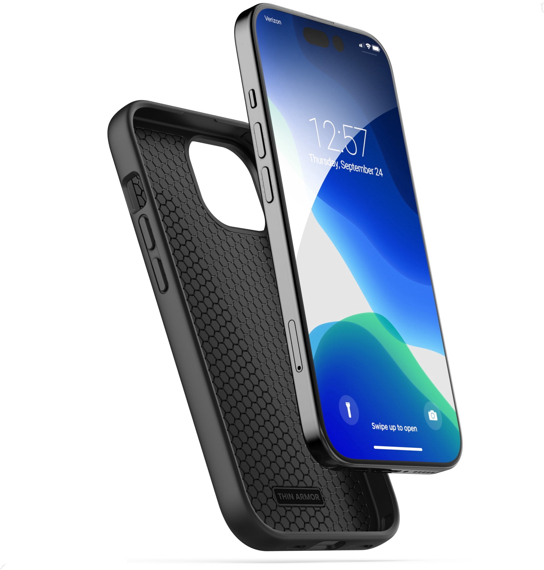 Encased Thin Armor Designed for iPhone 15 Pro Belt Clip Case, Slim Phone Case with Holster (Black)