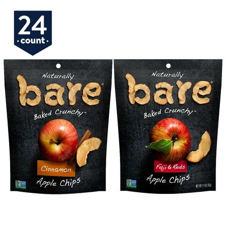bare Baked Crunchy Apples Variety Pack, Fuji & Reds and Cinnamon, 0.53 oz Bags, 24