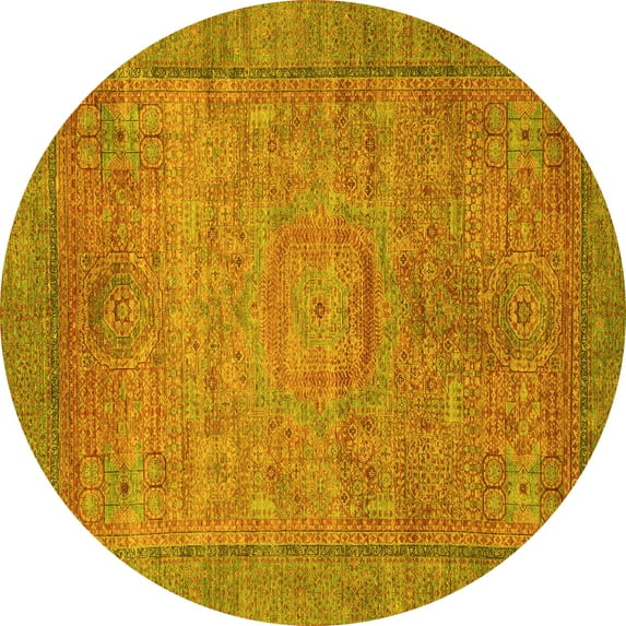 Ahgly Company Indoor Round Oriental Yellow Modern Area Rugs, 5' Round
