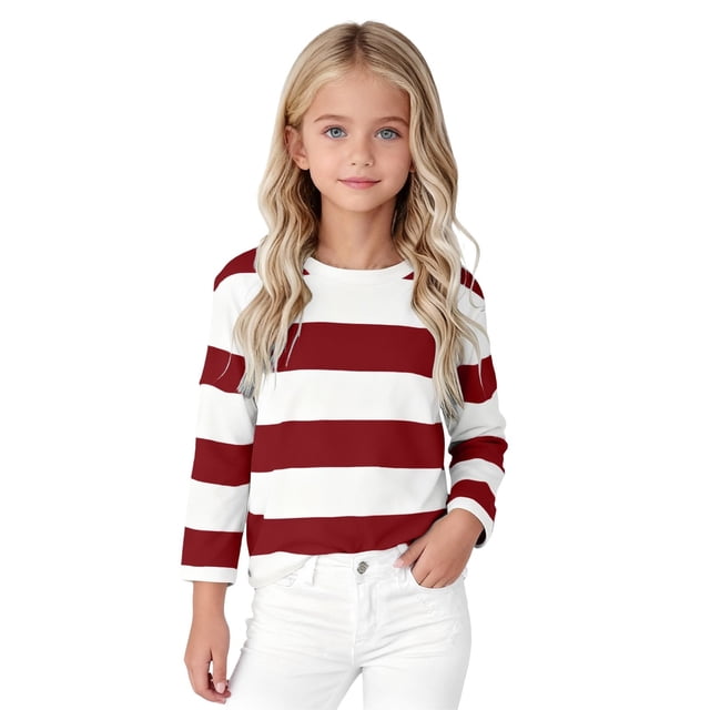 LIJCC Chemise Vintage Rayée pour Filles, Col Rond Décontracté, Manches Longues, Tricot Côtelé Tendance, Chandail Ample Y2K, Grande Taille