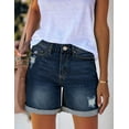thumbnail image 4 of luvamia Women's High Waist Ripped Denim Shorts Rolled Hem Distressed Stretch Jeans with Pockets, L, Fit Size 12 Size 14, 4 of 7