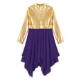 thumbnail image 5 of iiniim Kids Girls Long Sleeves Metallic Chiffon Lyrical Dance Tunic Overlay Dress Size 6-16 Purple 12, 5 of 7