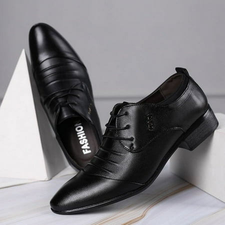 

SHZHRUKUNSHM Comfortable Men‘s Solid Colour Trendy Plain Toe Derby Shoes with Non Slip Lace Up Rubber Sole for Formal Business Footwear