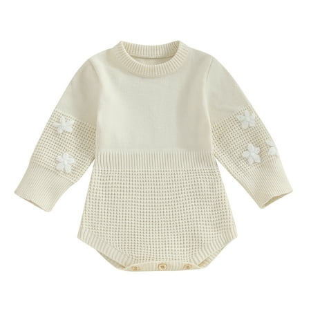 

Suealasg Baby Girls Autumn Winter Romper 3M 6M 12M 18M Infant Girls Long Sleeve Crew Neck Daisy Embroidery Sweater Romper Bodysuits