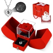 Preserved Real Rose Box with I Love You Necklace, Eternal Flowers Rose Gifts for Mom Grandma Wife Girlfriend on Mother's Day Birthday Valentine Christmas Anniversary, Romantic Gifts Present for Her